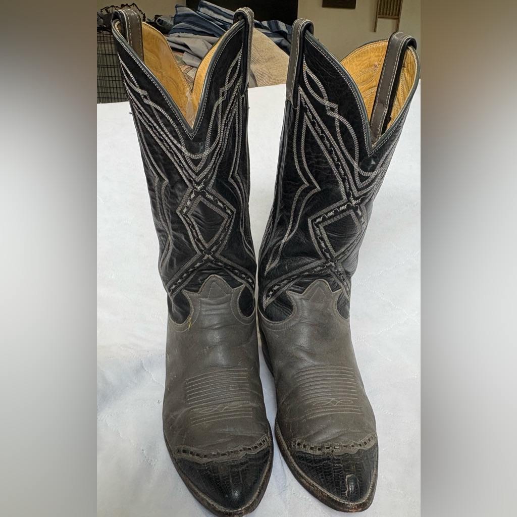 Vintage Tony Lama Lizard Wingtip Cowboy Boots 9.5 D Gold Label